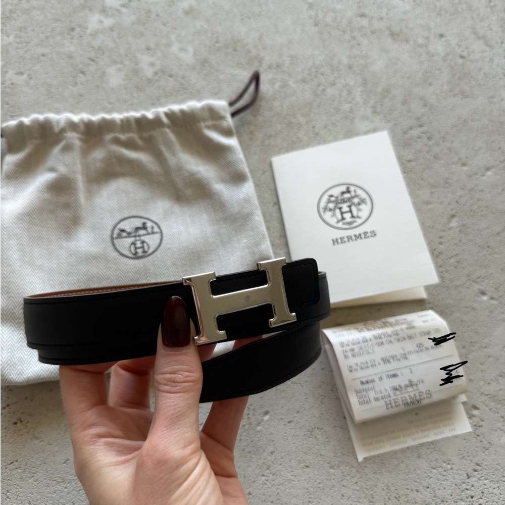 Hermes Reversible Leather Belt Strap 24 mm and Mini H Belt Buckle